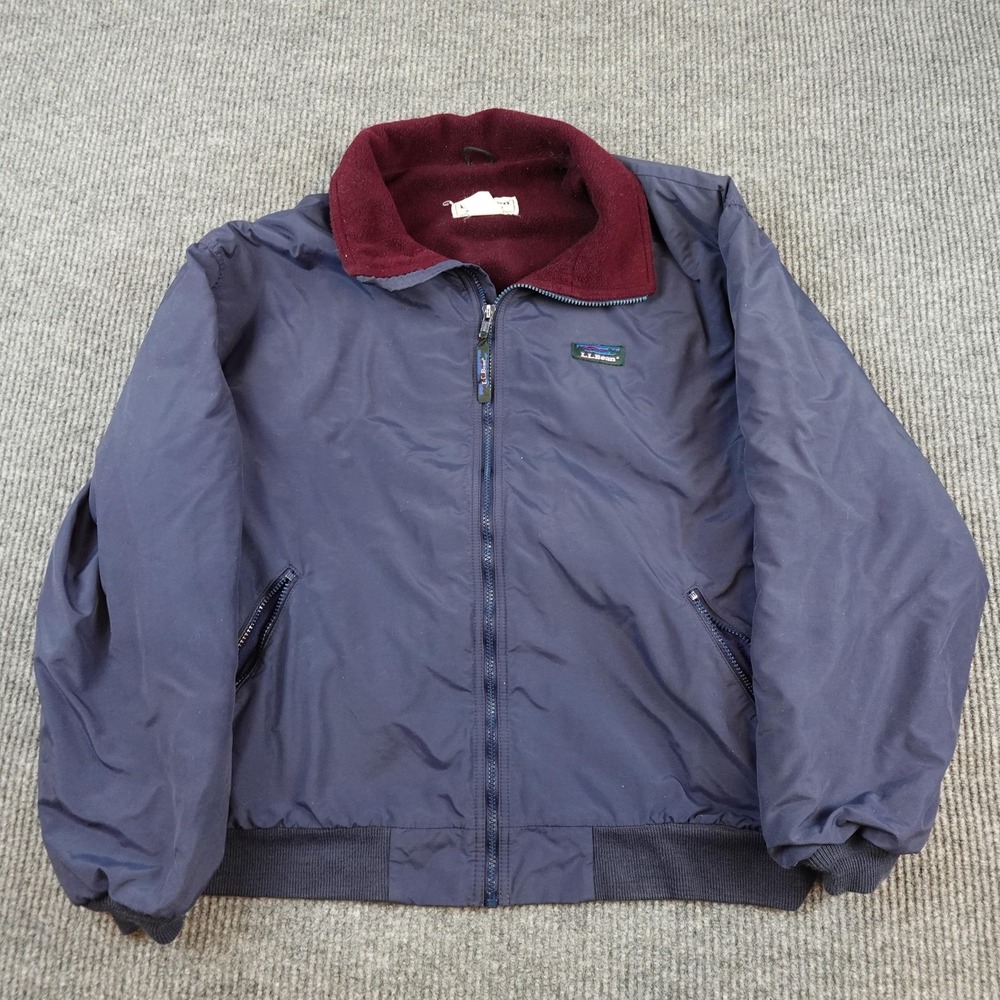 Vintage L.L. Bean Warm-Up Jacket Mens 2XL Blue Fleece Lined Bomber Nylon Outdoor
